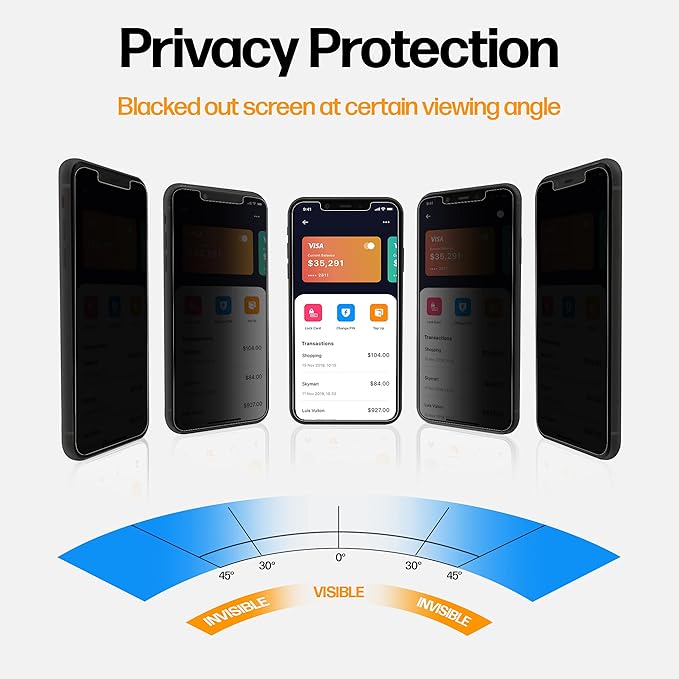 Power Theory Designed for iPhone 11 Pro Max, iPhone XS Max Privacy Screen Protector Tempered Glass Anti Spy protection [9H Hardness], Easy Install Kit, 99% HD Bubble Free Case Friendly, 2 Pack