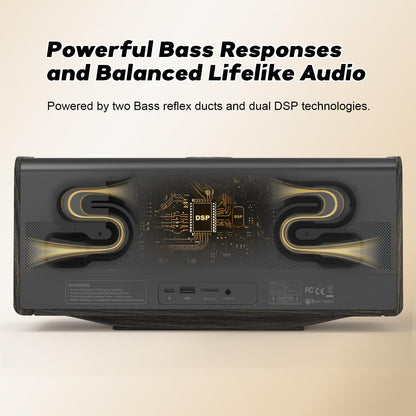 DOSS SoundBox Ultra Bluetooth Speaker with 2.1 Channel Audio, 80W Superior Sound with Deep Bass, Two DSP Technologies, 18H Playtime, BT 5.3, Wireless for Home, Office, Livingroom-Gold