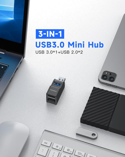 3 Ports USB Hub 3.0, FORIDA USB Splitter 1 in 3 Out for Laptops, Keyborad