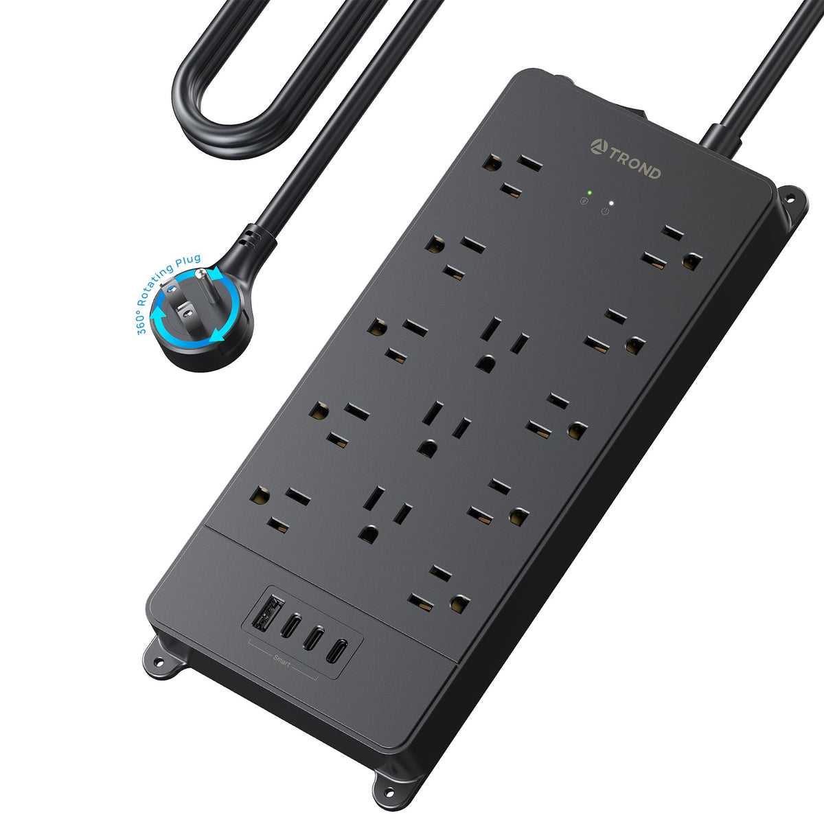 TROND Power Strip Surge Protector 10ft Cord, 4000J, 4 USB, ETL Listed,Black