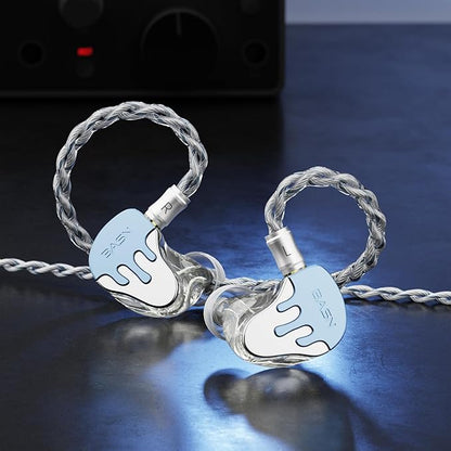 BASN BmasterX in Ear Audio Monitor, Hybrid 6 Drivers IEM Earphones with Crystal Clear Sound, Detachable Cable Plus Carrying Case & Fit Kit for Musician, Stage, Studio (3.5mm/4.4mm Jack, Blue/White)