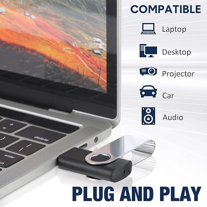 Aoriher 50 Pack USB 2.0 Flash Drives Bulk, Portable USB Thumb Drives with Lanyards, Swivel Flash Drives Thumb Drives for Office School Data Storage (4GB)