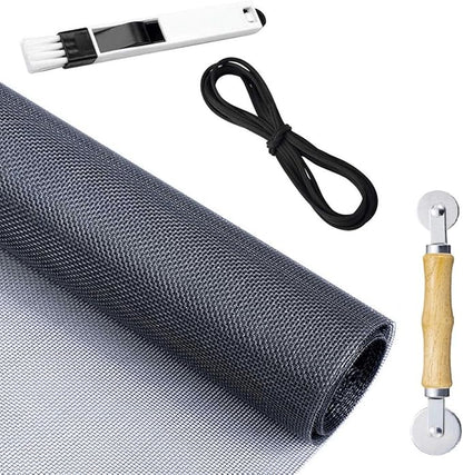 Screen Repair Kit for Windows or Doors Adjustable Fiberglass Screens with Rolling Tool, Screen Retainer Spline and Sliding Door Cleaning Brush (36" x 84", Black)