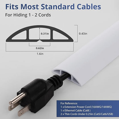 ZhiYo 10ft Cord Covers for Wires on Floor, Cord Hider Floor Hide Extension Cords, Soft PVC Cable Cover Cable Protector, Wire Cavity W0.62in H0.31in, White