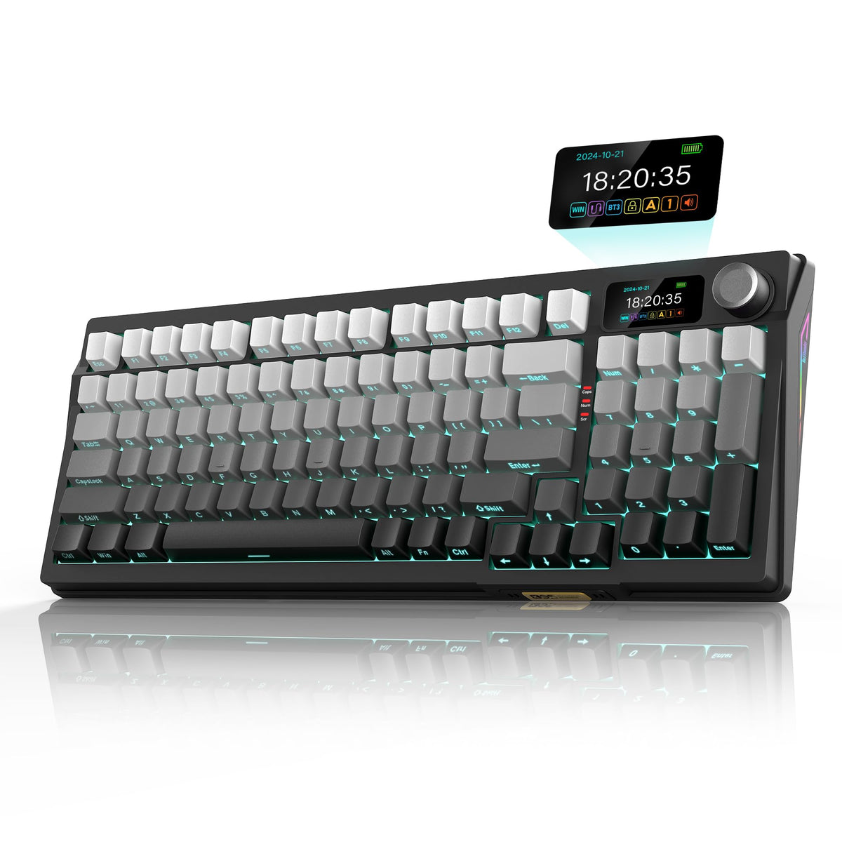 RedThunder K95 Wireless Mechanical Keyboard,TFT Screen & Knob, Trip-Modes Connection, Gasket Custom Hot-Swap Keyboard, RGB Backlit, Pre-lubed Linear Switches, Side Printed PBT Keycaps, Gradient Pink