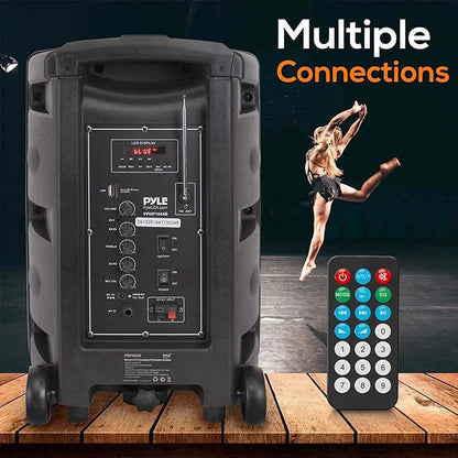 Pyle Portable Bluetooth PA Speaker System - 600W Bluetooth Speaker Portable PA System W/ Rechargeable Battery, Party Lights, MP3/USB SD Card Reader, Rolling Wheels - Pyle PPHP1044B