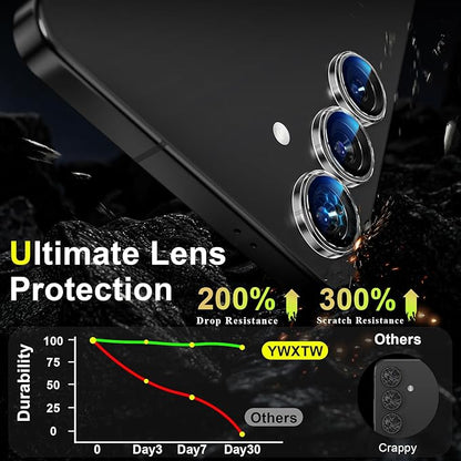 YWXTW Camera Lens Protector for Samsung Galaxy S25 Accessories [1:1 Fit & Ultra Clarity] 9H Tempered Glass Metal Individual Ring Camera Cover Screen Protector for S25, Case Friendly (Clear)