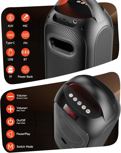 Portable Bluetooth Speakers with 120dB Loud Sound|Beat-Driven Light Show, 5 RGB Modes, Bluetooth 5.3, USB/TF/AUX/FM/Mic Input/TWS | Portable for Party, Camping, Tailgating, Backyard, Indoor Gatherings