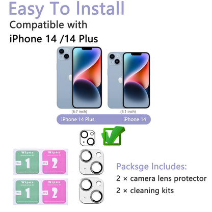 SHANG PIN JIA 2 Pack Camera Lens Protector for iPhone 14/14 Plus,[Not Easy to Breakn ] AR Tempered Glass Strong Adsorption Metal Camera Cover Screen-Silvery