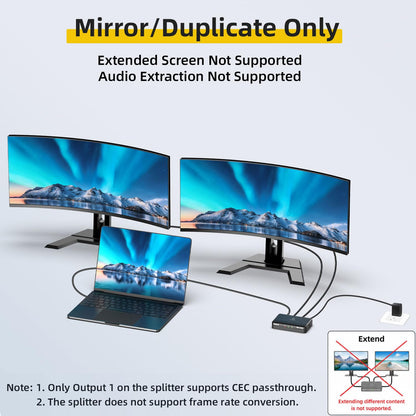 8K HDMI Splitter 1 in 2 Out (Mirror Only) – HDMI 2.1 8K@60Hz, 4K@240Hz DSC