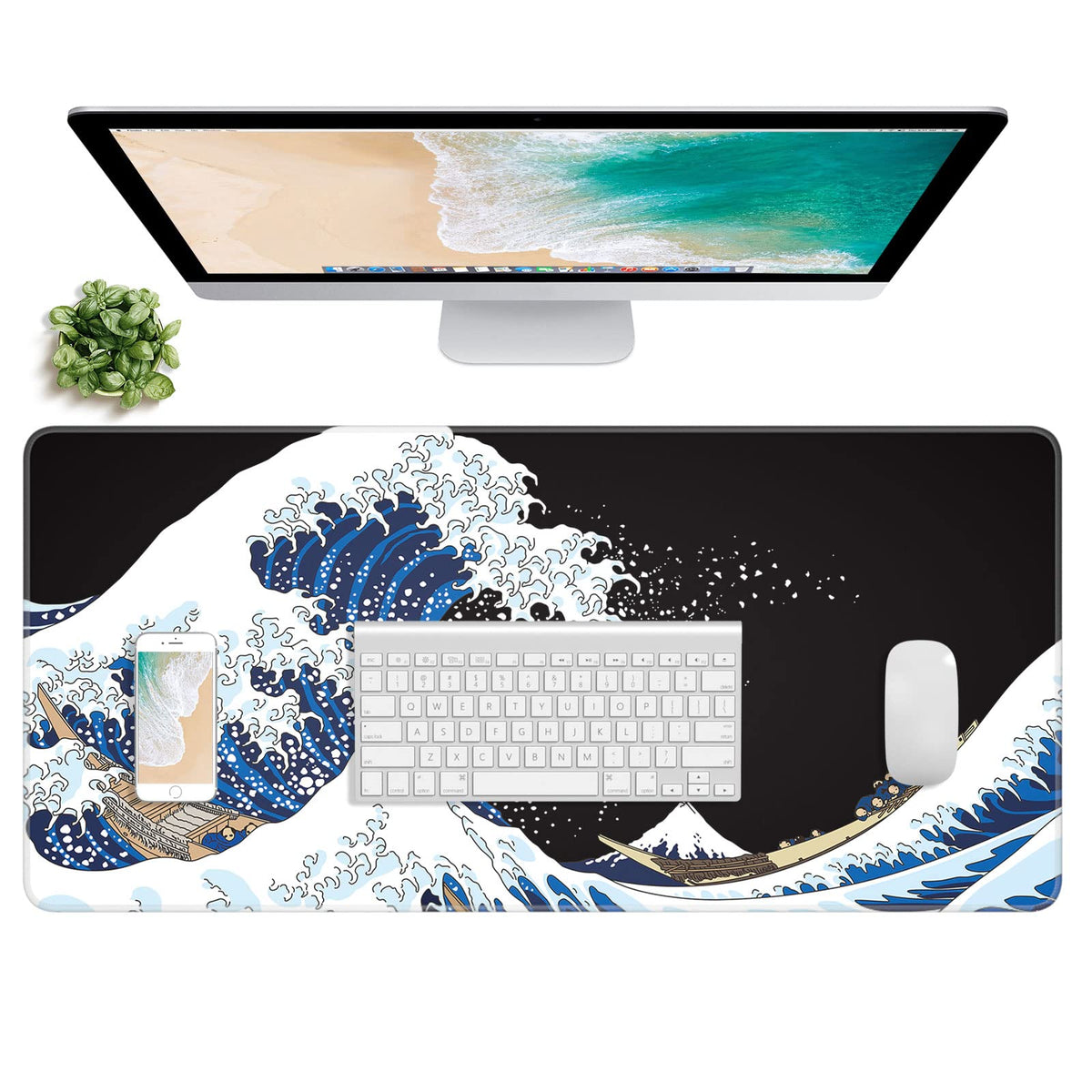 Atufsuat Extended Gaming Mouse Pad, XXL Large Desk Pad 30 x 14 Inch, Big Computer Keyboard Mousepad, Waterproof Mouse Mat with Stitched Edges and Non-Slip Base for Women Office Gaming, Sea Waves