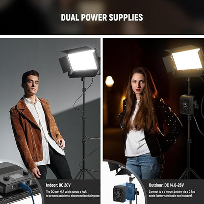 NEEWER 100W Bi Color LED Panel Video Light Kit, 960 LEDs 38600Lux@0.5m 2500K-8500K CRI96+/TLCI97+ 0-100% Dimming, APP/2.4G/Panel/DMX Control for Pro Studio Photography Recording Stage Lighting, AP100B