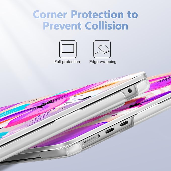 Case for MacBook Air 15 Inch 2025 2024 2023 Release M4 A3241 M3 A3114 M2 A2941, Hard Shell with Screen Protector & Keyboard Cover, Compatible with Touch ID, Trendy Floral