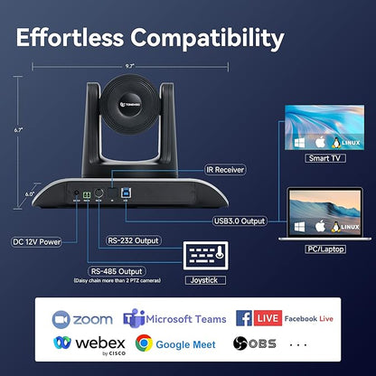 TONGVEO 4K Conference Room Camera System with Gesture Control, AI Auto-Tracking PTZ Camera 5X Digital Zoom with Speakerphone Set 120° Wide-Angle USB3.0 for Remote Meetings Zoom Teams OBS and More