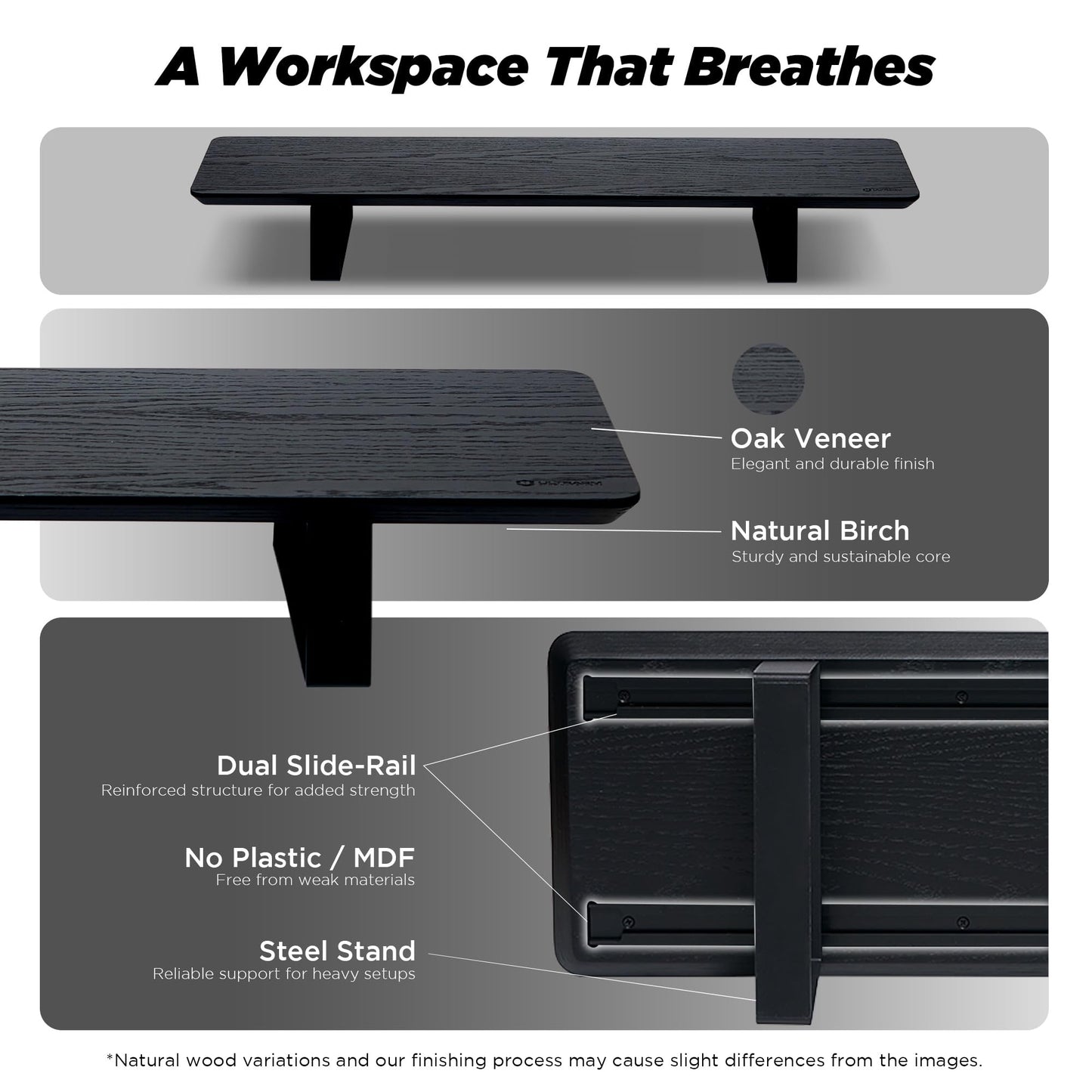 ULTRARM Moodular Wooden Monitor Stand Desk Organizer, Standard 33.4" Black