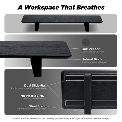 ULTRARM Moodular Wooden Monitor Stand Desk Organizer, Standard 33.4" Black