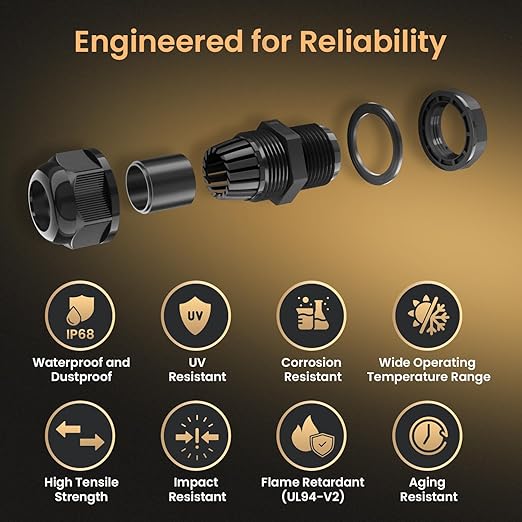 QILIPSU 50pcs M12L Long Thread Cable Gland Waterproof IP68 Nylon Strain Relief Cord Grip Cable Pass Through Wire Connector