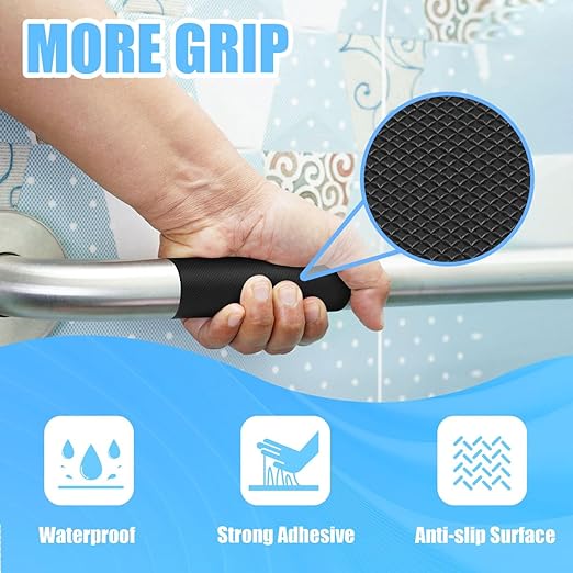 Rubber Grip Tape, Ultra-Thin Strong Adhesive Anti-Slip Waterproof Heat Resistant Wear-Resistant Cushion Pad, Making Handles or Contact Surfaces Safer, with Grip and Comfort (Black, 4In x 10Ft)