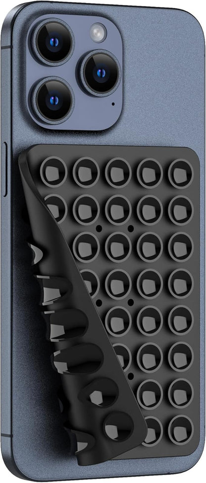 Silicone Double Sided Suction Phone Case Mount, Detachable Hands Free & Strong Grip Holder for Selfies & Videos, Compatible iPhone Android (Black, 1Pack)