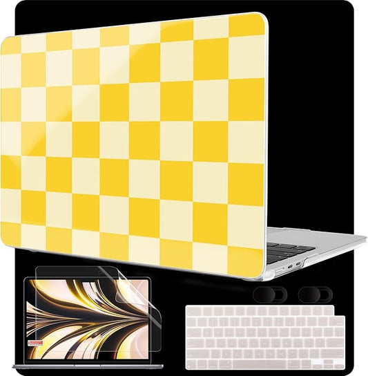 MEEgoodo Case for M5/M4/M3/M2 MacBook Air 13.6 inch 2026 2025 2024 2022, Fit Model A3449/A3240/A3113/A2681, Case Compatible with MacBook Air 13 inch, Yellow Squares