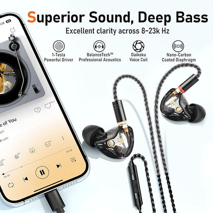 Vibes 202MC USB-C Wired Earbuds - HiFi in Ear Monitor Headphones - Noise Isolating Ear Buds w/ Mic - Clear Sound, Deep Bass & Comfort-Fit Earphones - MMCX to USBC, Silver Plated Cord, Carrying Case