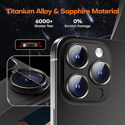 Camera Lens Protector for iPhone 16 Pro Max/16 Pro/iPhone 15 Pro Max/15 Pro/iPhone 14 Pro Max/14 Pro, Aluminum Alloy Sapphire Glass Camera Screen Cover, Case Friendly- Black Titanium