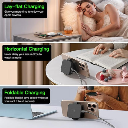 2025 for iPhone 16 Pro Max 3 in 1 Foldable Wireless Charging Station for MagSafe Magnetic Charger, Travel Stand 20W Charge Multiple Devices for iPhone 16/15/14/12/11/X-Apple iWatch Ultra/SE AirPods