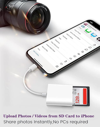Lightning to SD & TF Card Reader Adapter, Apple MFi Certified 2 in 1 Micro SD TF Memory Card Dual Slot Dongle Cord for iPhone 14 13 12 11 X XS XR 8 7 Plus, iPad, Plug and Play