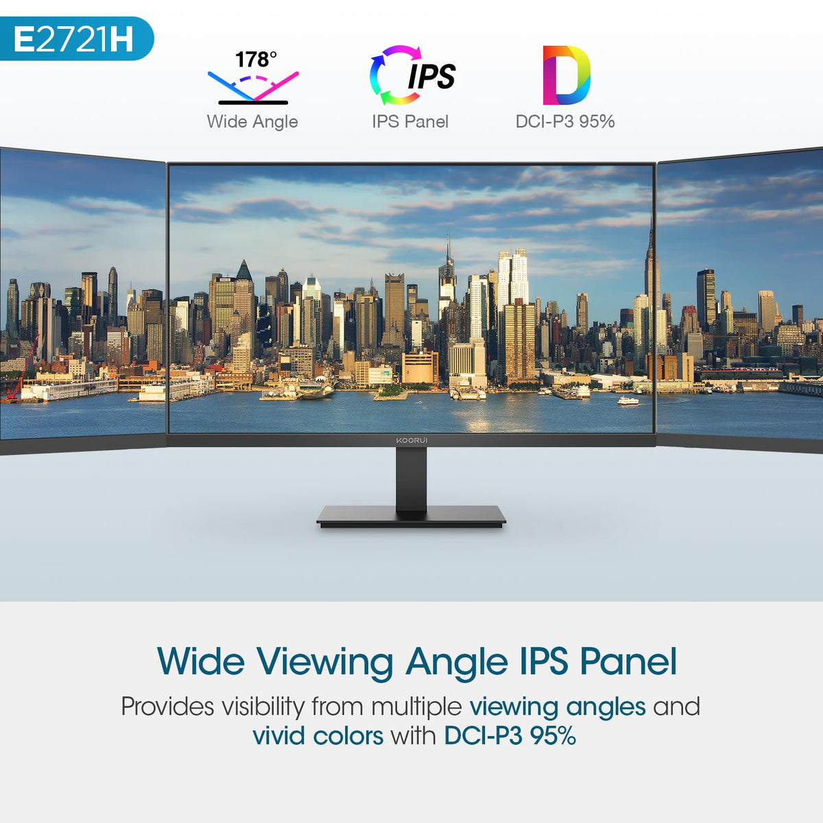 KOORUI 27 Inch QHD (2560x1440) IPS HDR Ultra-Thin Computer Gaming Monitor, 120Hz Refresh Rate, DCI-P3 95%, FreeSync & G-Sync, 1ms MPRT, VESA 100x100mm, Tilt Adjustable for Game and Work, E2721H