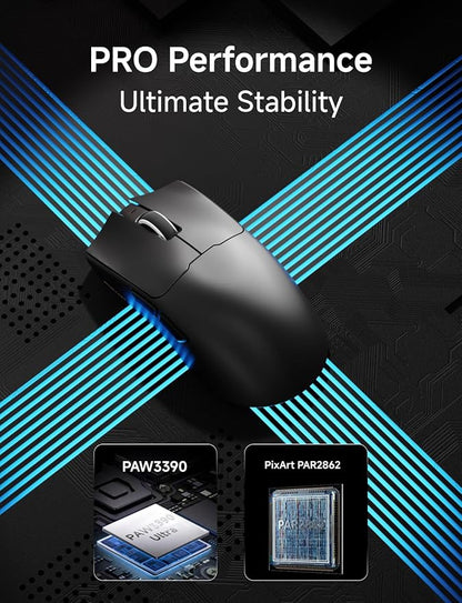 S9 Pro Wireless Gaming Mouse, 59G Ergonomic Computer Mouse, Triple Modes, 8K Polling, 26K DPI, PAW3395 Optical Sensor, Kailh Switch, 250h Battery Life, Programmable for PC/Win/Mac(Black)