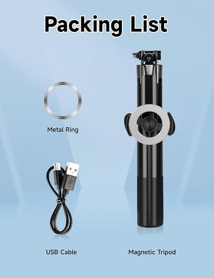 Magnetic Phone Tripod, 70" Selfie Stick Tripod for iPhone Magsafe with Rechargeable Remote & 2 in 1 Magnetic Holder, Portable Cellphone Stand for Recording Travel, Compatible with iPhone and Android