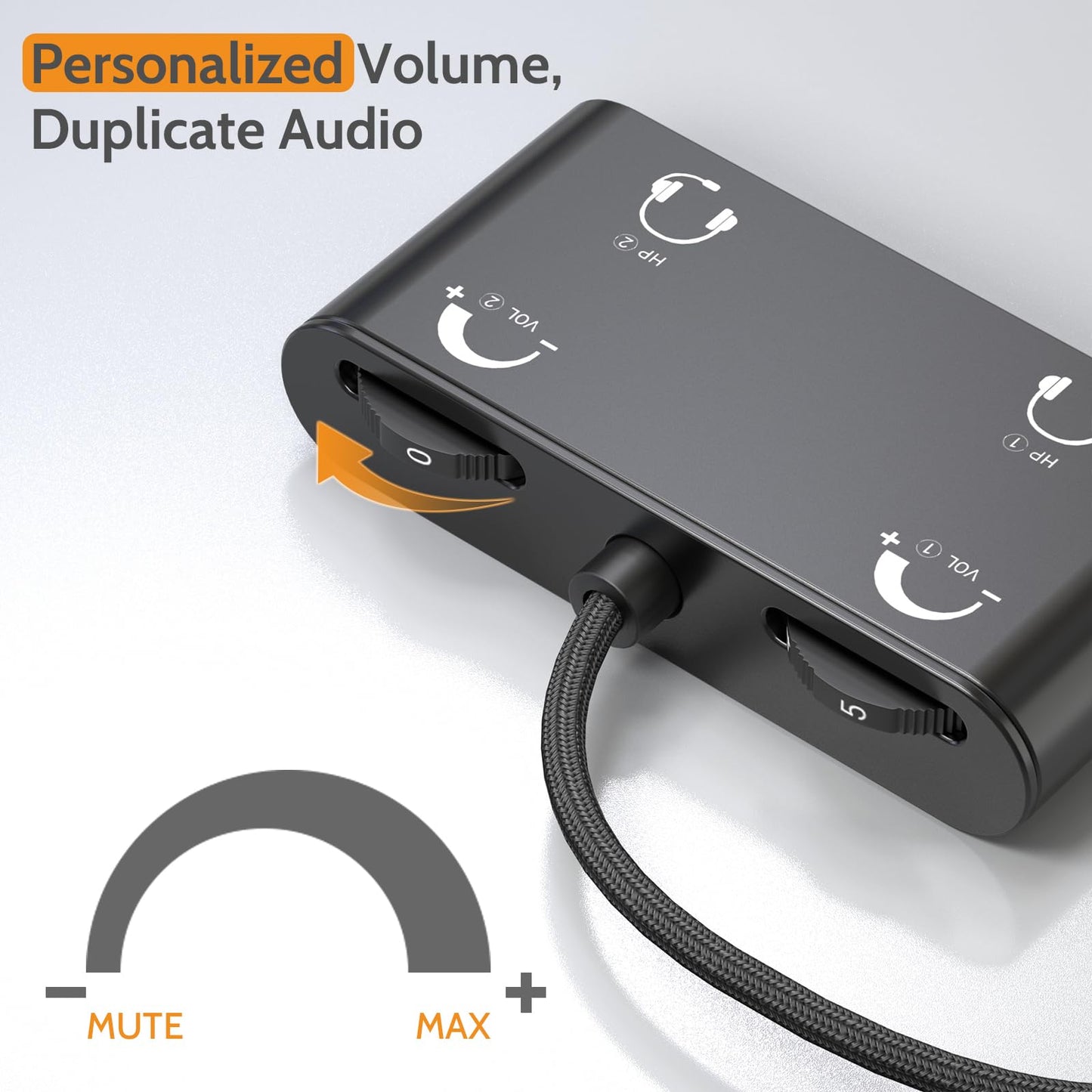 Cubilux Headphone Splitter with Volume Control, 3.5mm Dual Earphones Connector, 1/8 Double Audio Jack Adapter for 2 People, Music Share Adapter for Plane, Train Travel