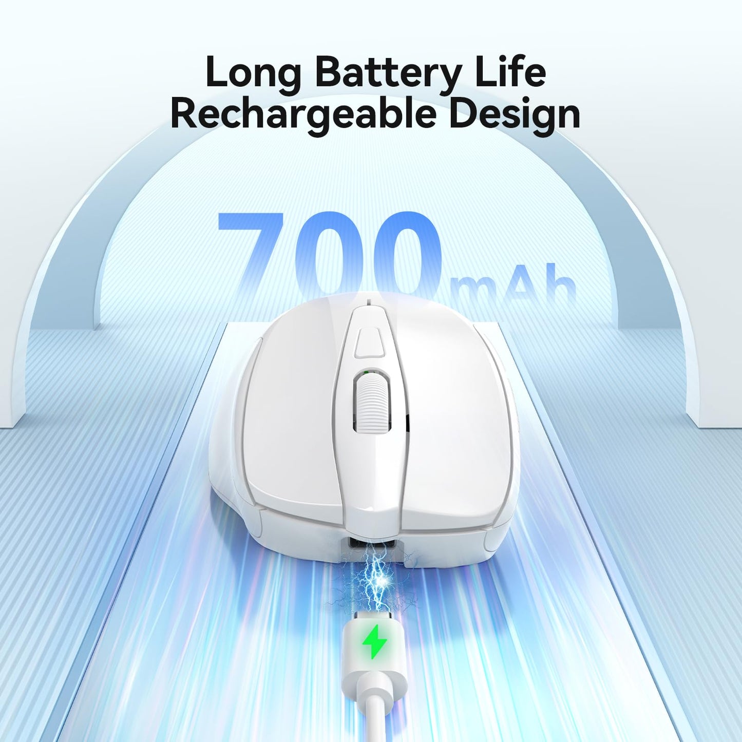 TECKNET Rechargeable Jiggler Wireless Mouse, Dual-Mode Connectivity, White