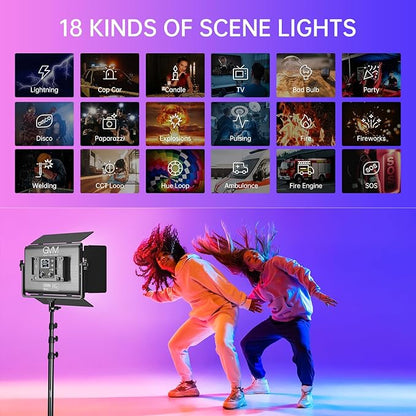 GVM 65W RGB Video Light with Bluetooth Control, 1300D LED Video Lighting Kit, 25000lux/0.5m, 360° Full Color Photography Lighting Kit, 3 Packs Led Panel Light for YouTube, Web Conference, Streaming