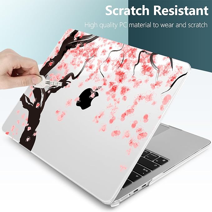 TWOLSKOO for M4 MacBook Air 13.6 inch Case 2025-2022 Release M4 A3240 M3 A3113 M2 A2681, Plastic Hard Shell & Screen Protector & Keyboard Cover & Trackpad Film, Cherry Blossoms