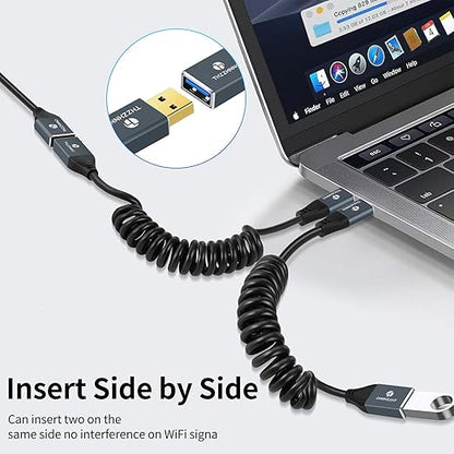 Coiled USB Extension Cable, 5Gbps Retractable USB A Male to Female Data Transfer Cord for Keyboard, Mouse, PlayStation, Xbox, Flash Drive, Printer, Camera(Extend up from 0.75FT to 3.3FT)