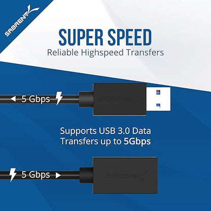 SABRENT 22AWG USB 3.0 Extension Cable A Male to A Female [Black] 6 Feet (CB-3060)