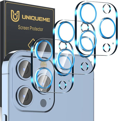 UniqueMe [3 Pack] Camera Lens Protector Compatible with iPhone 13 Pro 6.1" / 13 Pro Max 6.7" Tempered Glass,[Case Friendly][New version][Scratch-Resistant][Easy Installation] -Blue