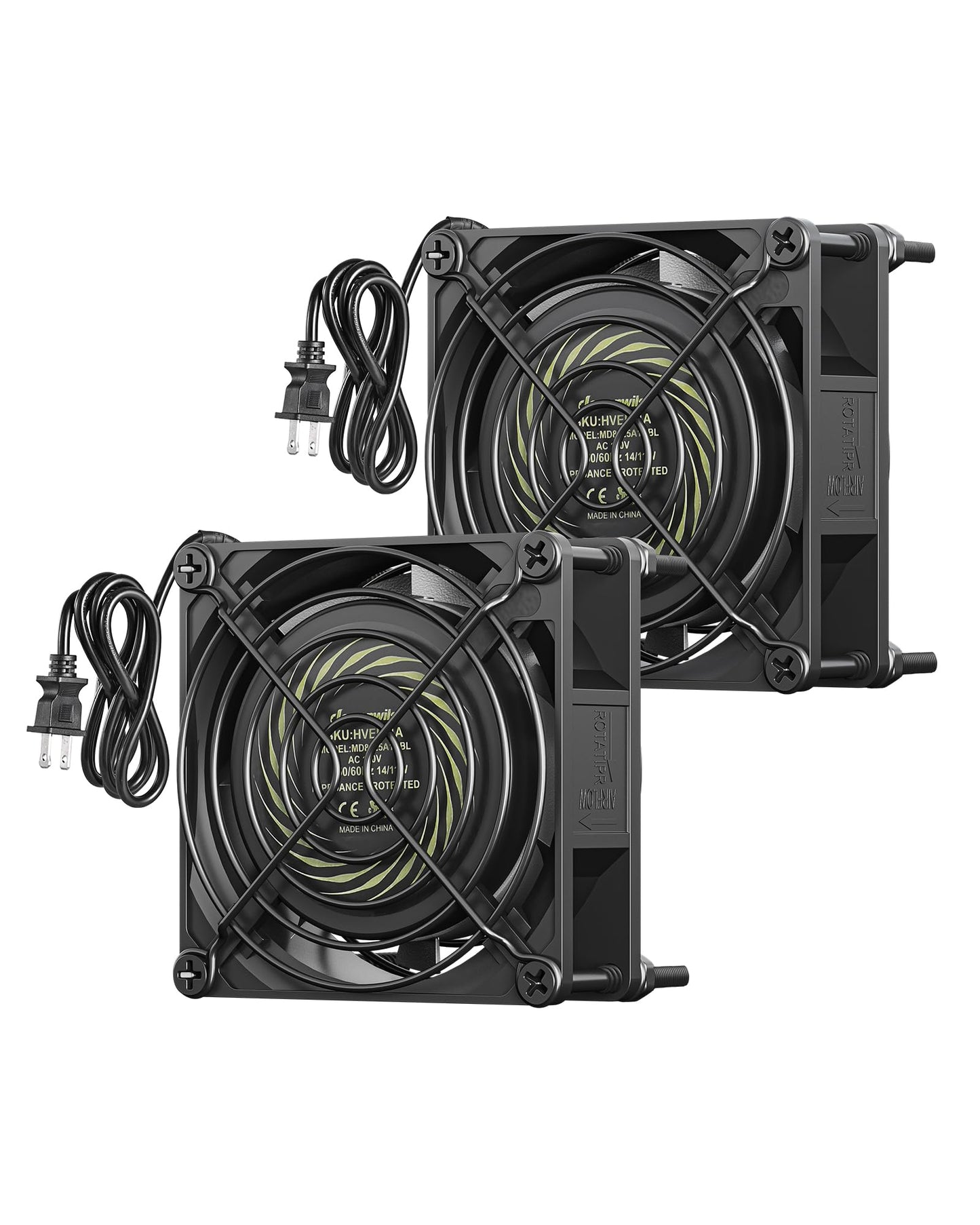 DEWENWILS 2 Pack 120V AC Fan, Waterproof Exhaust Fan 80mm, 14W 2470RPM 21CFM, DIY Cooling Fan for Refrigerator, Computer Case, Compressor Engine, Generator, UL Listed