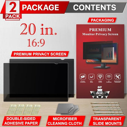 [2 Pack] 20 Inch Privacy Screen Filter for Widescreen 16:9 Monitor | Privacy Shield | Anti-Glare | Anti-Blue light Protector | Eye Protection | Computer Security Private Filter