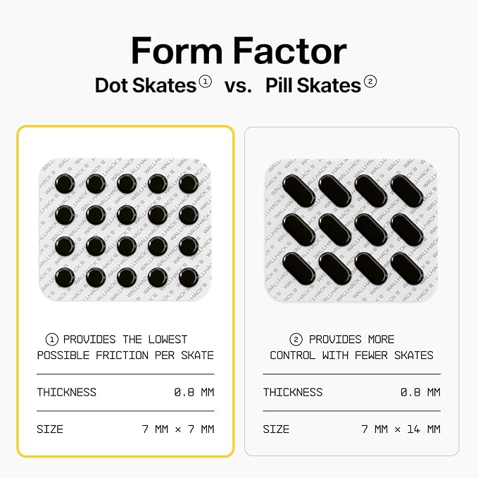Wallhack PTFE Dot Mouse Skates | Premium Universal Skates for Gaming Mice | Ultra-Smooth Glide on Cloth & Glass Pads | Customize Speed & Control | Fast, Easy to Apply | Black 7mm x 7mm