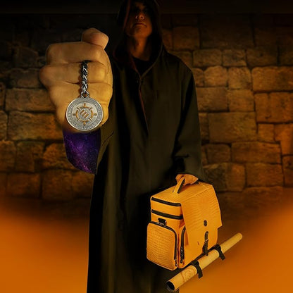 ENHANCE Collector's Edition RPG Adventurer's DnD Bag - Dragon Hide Exterior Travel RPG Bag with Tabletop Miniatures Storage Vault, Mat Holder, DnD Dice & Token Pockets, Fits 4-8 Books (Dragon Gold)