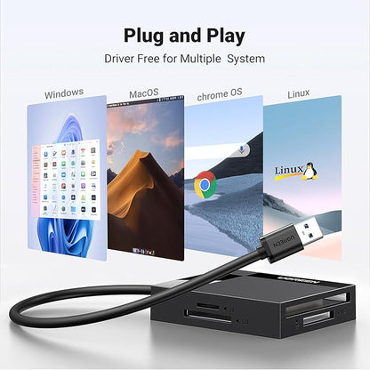 UGREEN SD Card Reader USB 3.0 Card Hub Adapter 5Gbps Read 4 Cards Simultaneously CF, CFI, TF, SDXC, SDHC, SD, MMC, Micro SDXC, Micro SD, Micro SDHC, MS, UHS-I (Black)