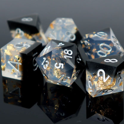 Haxtec Sharp Edge DND Dice Set, Gold Flakes Resin Polyhedral RPG Dice