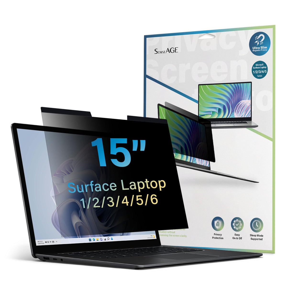 SenseAGE Magnetic Privacy Screen Protector for Surface Laptop 15 inch (6/5/4/3/2/1), Removable Anti-Glare Blue Light Filter, Compatible with Surface Laptop 15"