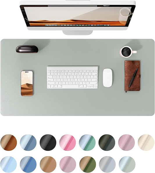 YSAGi Leather Desk Protector, Office Mat, Large Mouse Mat, Non-Slip PU Leather Blotter, Laptop Pad, Waterproof Writing Pad for Office and Home (Grayish Green, 35.4" x 17")