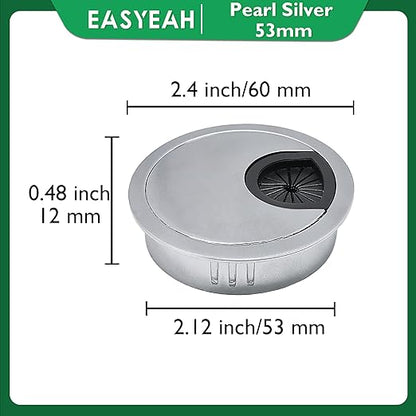 2 Pcs Desk Grommet 2-1/16" / 53 mm, Desk Cord Hole Cover, Cable Grommet Metal Zinc Alloy Materilal, Desk Hole Grommet for Home & Office Pc, Detachable Cable Cord Organizer-Matte Silver