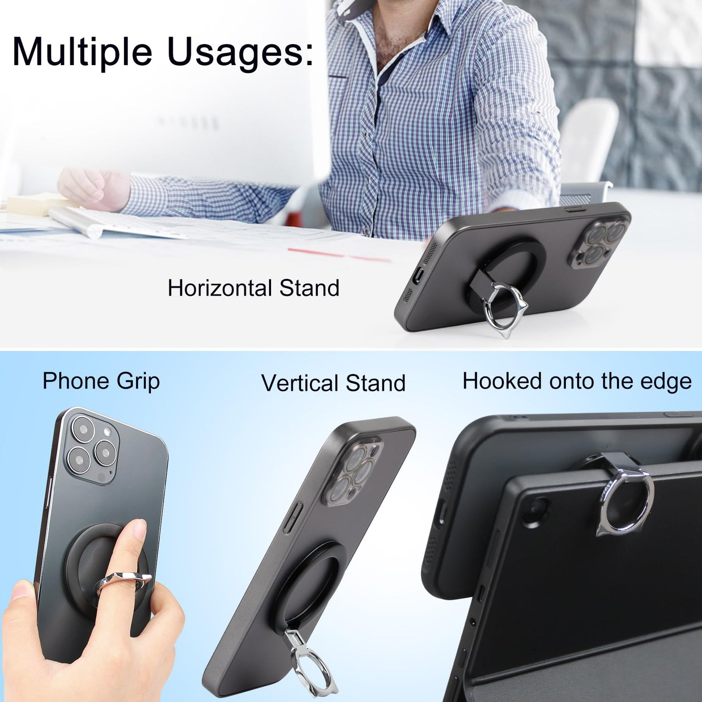 Magnetic Phone Grip for MagSafe, EI Sonador Magnet Phone Ring Holder, Removable, Compatible with iPhone 14 Plus 13 12 Pro Max Mini (Black)