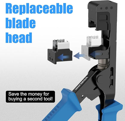VCELINK Speed Termination Tool for VCE 90-Degree Keystone Jacks Punch Down Network Tool Kit with 20-Pack CAT6 Keystone Jacks UL-Listed Black, 25-Pack RJ45 Connectors, and 1-Pack Mini Wire Stripper