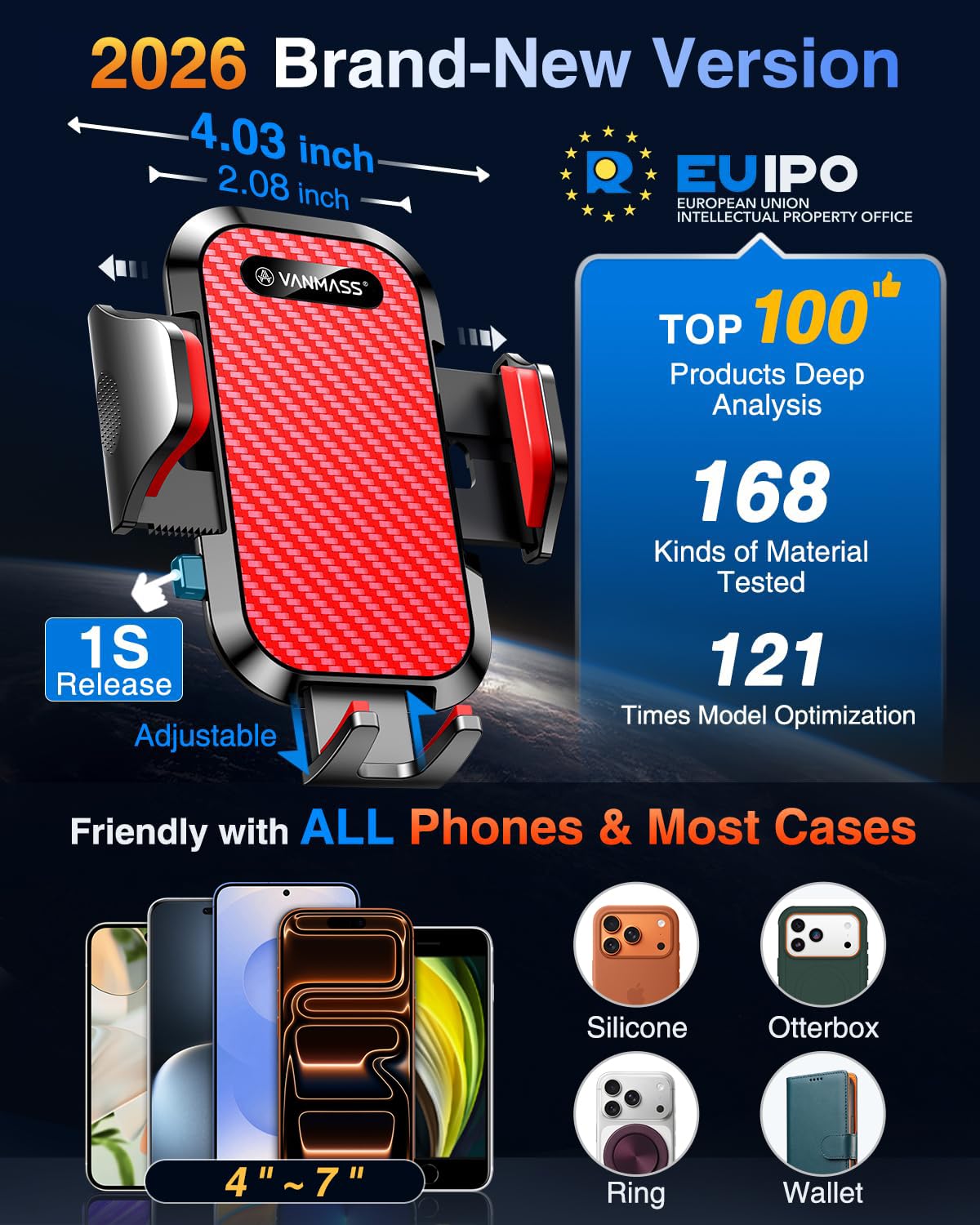 VANMASS Phone Holders for Your Car Ultimate Military-Grade Car Phone Holder Mount【Patent & Safety Certs】 Upgraded Shockproof Truck Air Vent Phone Mount for iPhone 17 Pro Max 16 Samsung Android,Red